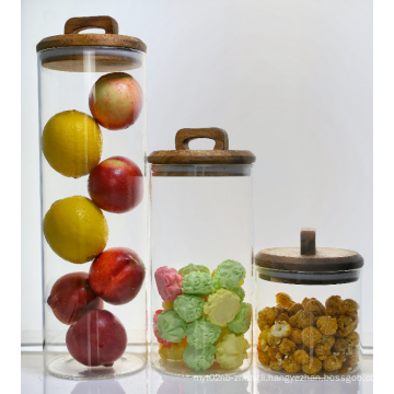 Borosilicate glass storage jar with wood lid